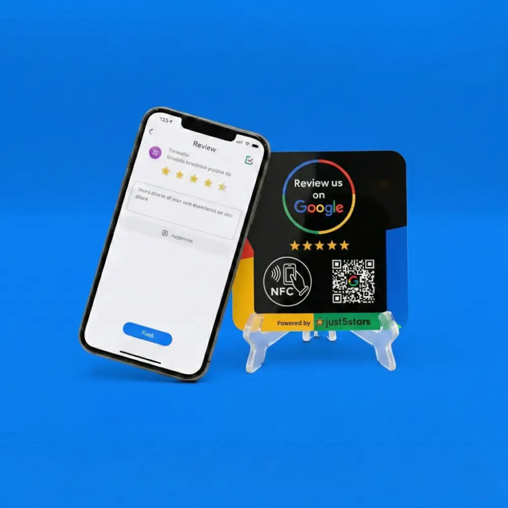 Placa Reseñas Google NFC QR (Inglés)